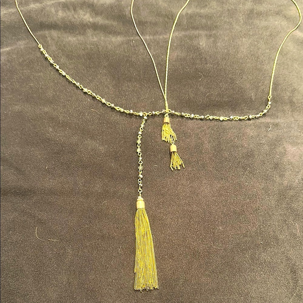 Sterling Silver Gray Tassel Necklace with Accent Beads